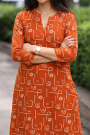 Women's Abstract  Print Straight Cotton Kurti