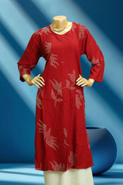 Women's Maroon Floral Printed Straight Kurti