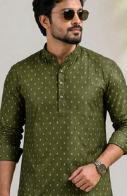 Paul Berg Men’s Short Kurta – Golden Print Work