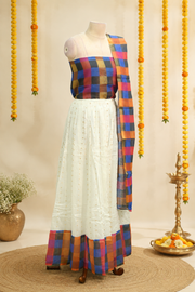 Madrasi Check Banarasi Silk Dhavani Set