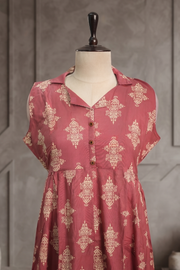 Printed Rayon Long Top with Button Work