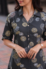 Printed Button Work Georgette Long Top