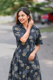 Printed Button Work Georgette Long Top