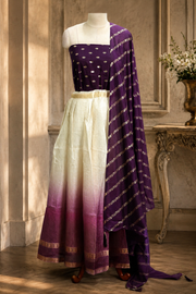 Traditional Gold Check Silk Dhavani Set
