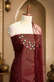 Silk Churidar Material –  Floral Thread & Sequins Work