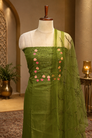 Silk Churidar Material –  Floral Thread & Sequins Work