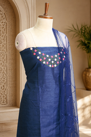 Silk Churidar Material –  Floral Thread & Sequins Work