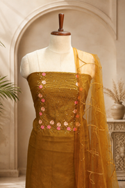 Silk Churidar Material –  Floral Thread & Sequins Work