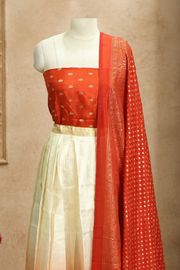 Traditional Gold Check Silk Dhavani Set