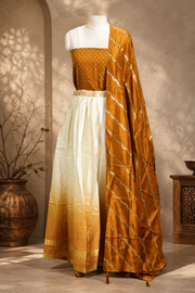 Traditional Gold Check Silk Dhavani Set