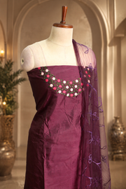 Silk Churidar Material –  Floral Thread & Sequins Work