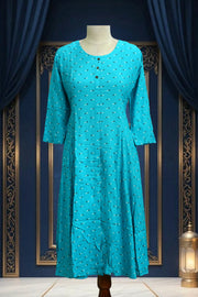 Rayon Printed Button Work Long Top