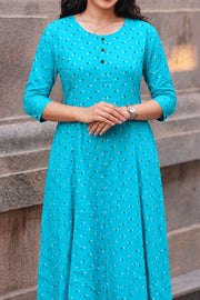 Rayon Printed Button Work Long Top
