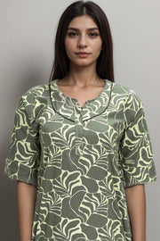 Cotton Nighty with Printed Design & Zip Closure