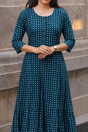 Rayon Printed Button Work Long Top
