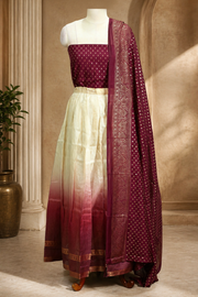 Traditional Gold Check Silk Dhavani Set