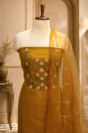 Silk Churidar Material –  Floral Thread & Sequins Work