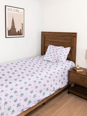Flower Print Single Bedsheet With Pillow Cover