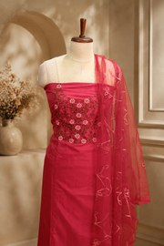 Silk Churidar Material –  Floral Thread & Sequins Work
