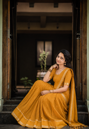 Golden Check Vichitra Silk Dhavani Set