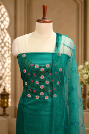 Silk Churidar Material –  Floral Thread & Sequins Work