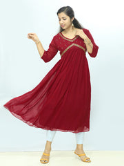 Rani Pink Floral Elegance Kurti - Aliya Cut Design, Only ₹728!