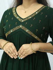 Dark Green Floral Elegance Kurti - Aliya Cut Design, Only ₹728!
