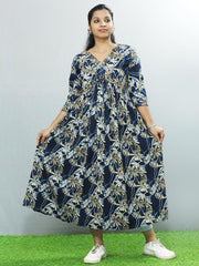 Navy Blue Aliya Cut Navy Blue Floral Elegance Women's Kurti - Only ₹683