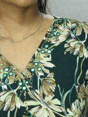 Dark Green Aliya Cut Navy Blue Floral Elegance Women's Kurti - Only ₹683