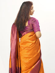 Gorgeous Art Silk Wedding Saree in Elegant Golden yellow & Violet - Exclusive Fancy Collection at ₹795!