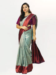 Gorgeous Art Silk Wedding Saree in Elegant Powder Blue & Wine - Exclusive Fancy Collection at ₹795!