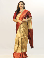 Gorgeous Art Silk Wedding Saree in Elegant Cream & Maroon - Exclusive Fancy Collection at ₹795!