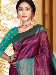 Gorgeous Art Silk Wedding Saree in Elegant Wine & Green - Exclusive Fancy Collection at ₹795!