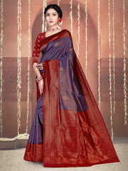 Gorgeous Art Silk Wedding Saree in Elegant Navy blue & Maroon - Exclusive Fancy Collection at ₹795!
