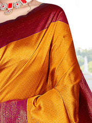 Gorgeous Art Silk Wedding Saree in Elegant Golden yellow & Violet - Exclusive Fancy Collection at ₹795!