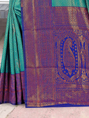 Gorgeous Art Silk Wedding Saree in Elegant Peacock green & Navy blue - Exclusive Fancy Collection at ₹795!