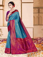 Gorgeous Art Silk Wedding Saree in Elegant Peacock blue & Wine - Exclusive Fancy Collection at ₹795!