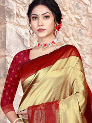 Gorgeous Art Silk Wedding Saree in Elegant Cream & Maroon - Exclusive Fancy Collection at ₹795!