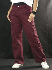 Women's bottom wear: Girls Flap Pocket Cargo Pants - MAROON
