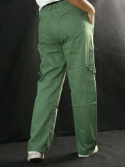 Women's bottom wear: Girls Flap Pocket Cargo Pants - GREEN