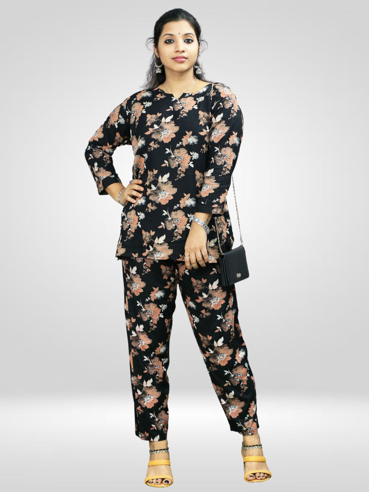 Casual Black Printed Co-ord Set for Women's in Comfortable Rayon